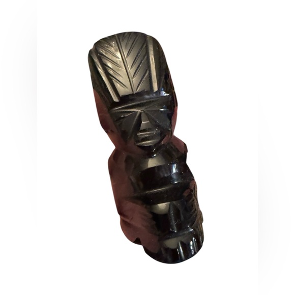 Vintage Mexico hand carved black onyx Aztec Maya God sculpture statue 4” - Picture 3 of 4